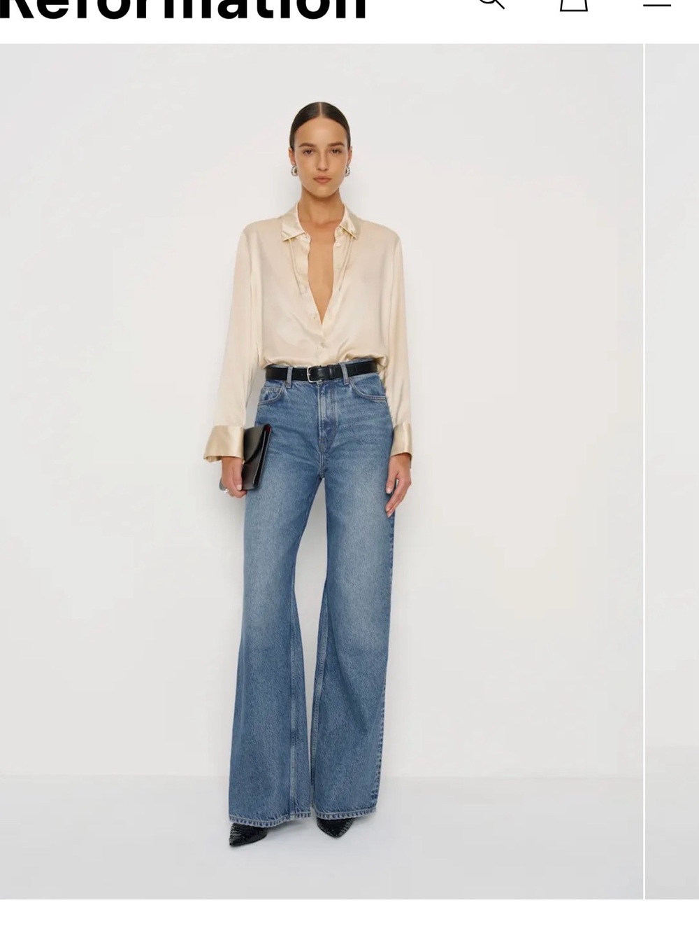 Reformation High-Rise Wide-Leg Jeans in dark blue wash